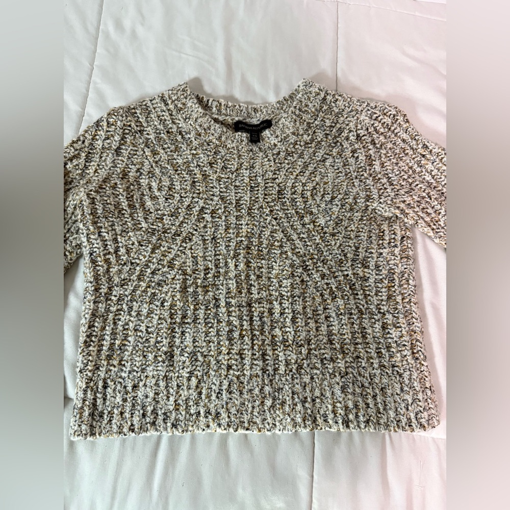 BANANA REPUBLIC Cable Knit Sweater Petite XS cropped Cabincore eclectic grandpa - Picture 2 of 11